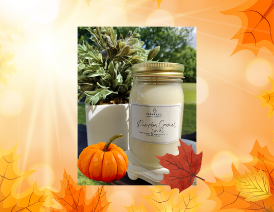 Caramel Pumpkin Swirl Mason Jar Candle - All-Natural, 12 oz, Paper Wick Included
